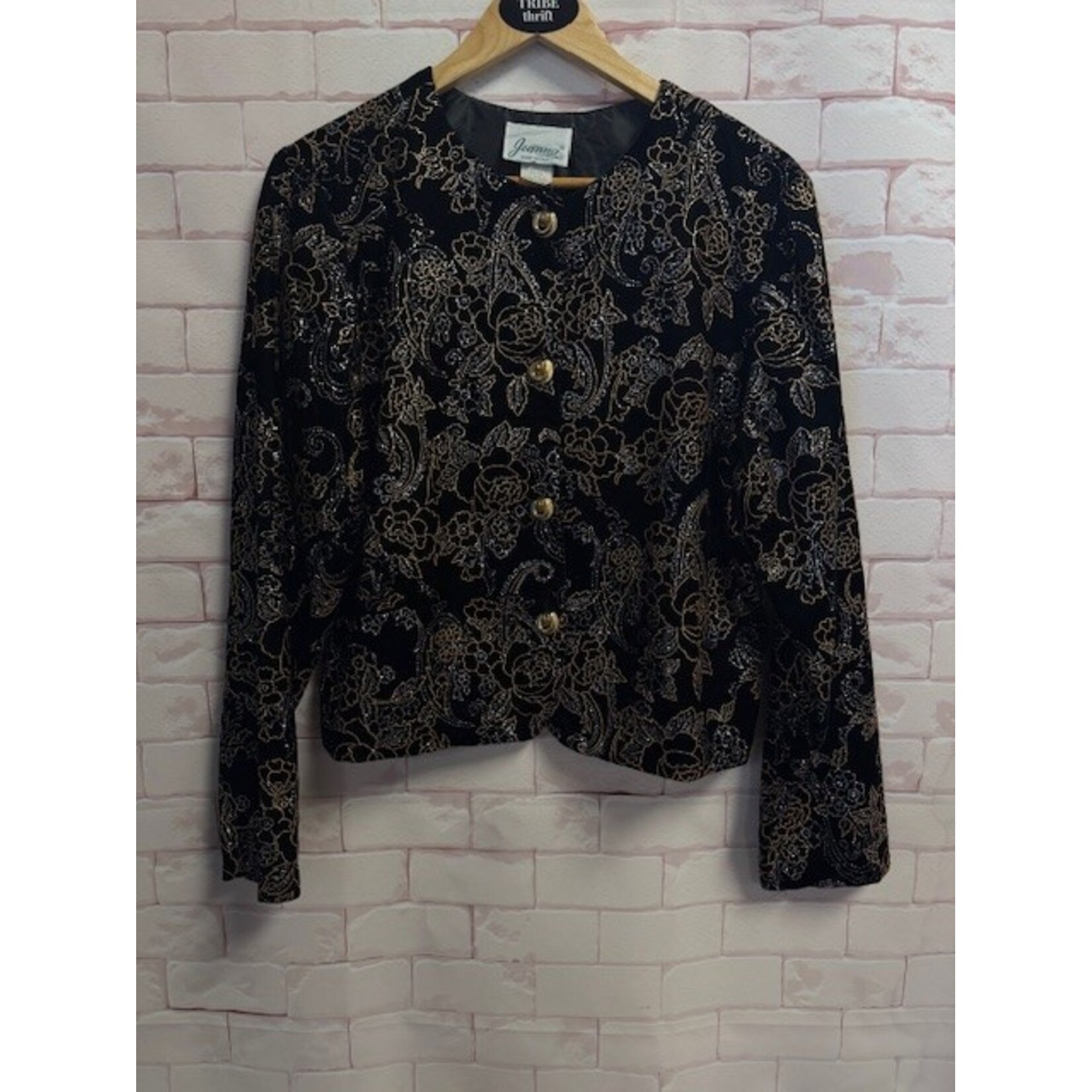 Joanna, Vintage, Gold, Silver, Black, Long Sleeve, M