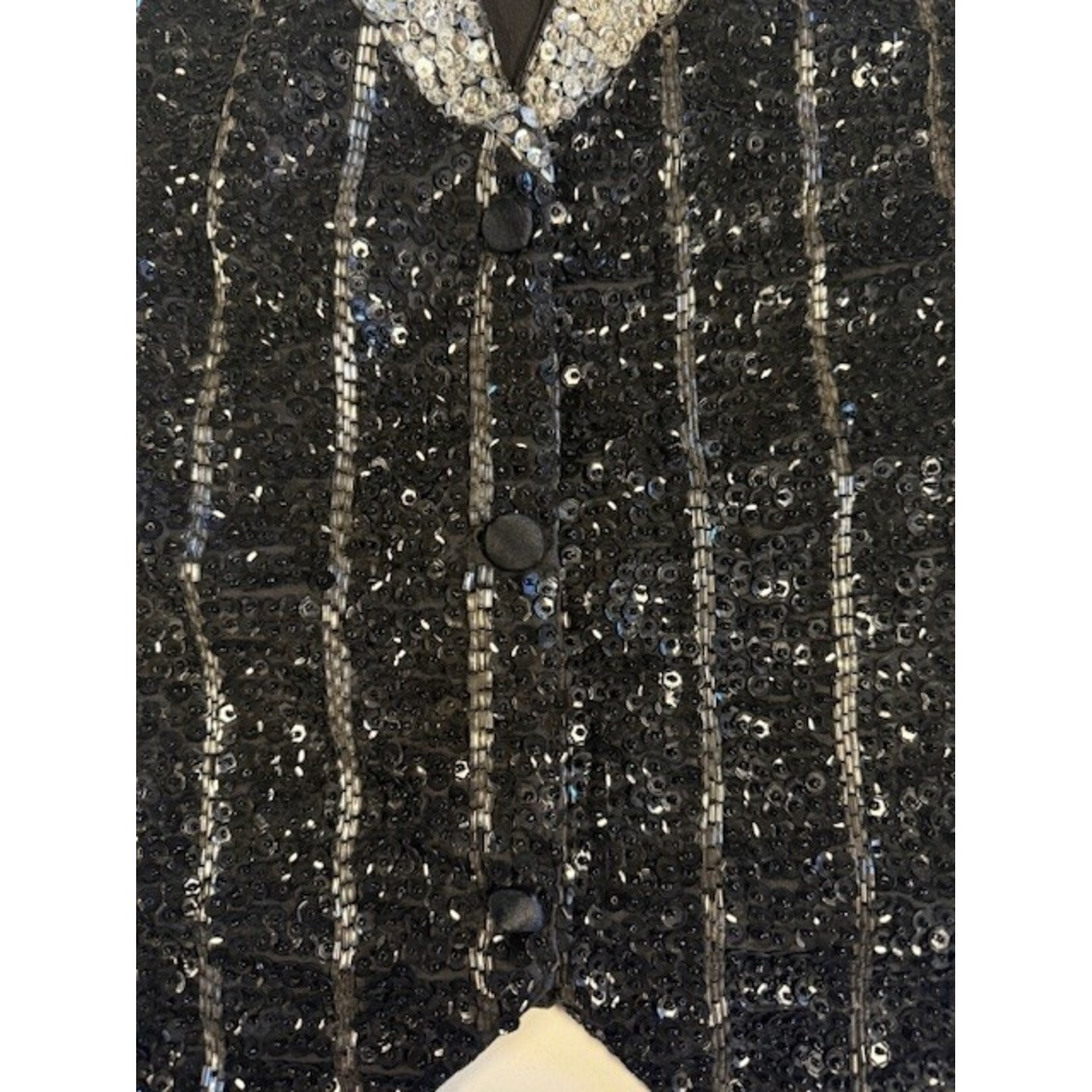 Theo, Vintage, Black, Silver, Beaded, Vest, S