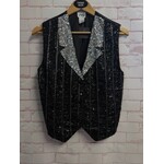 Theo, Vintage, Black, Silver, Beaded, Vest, S