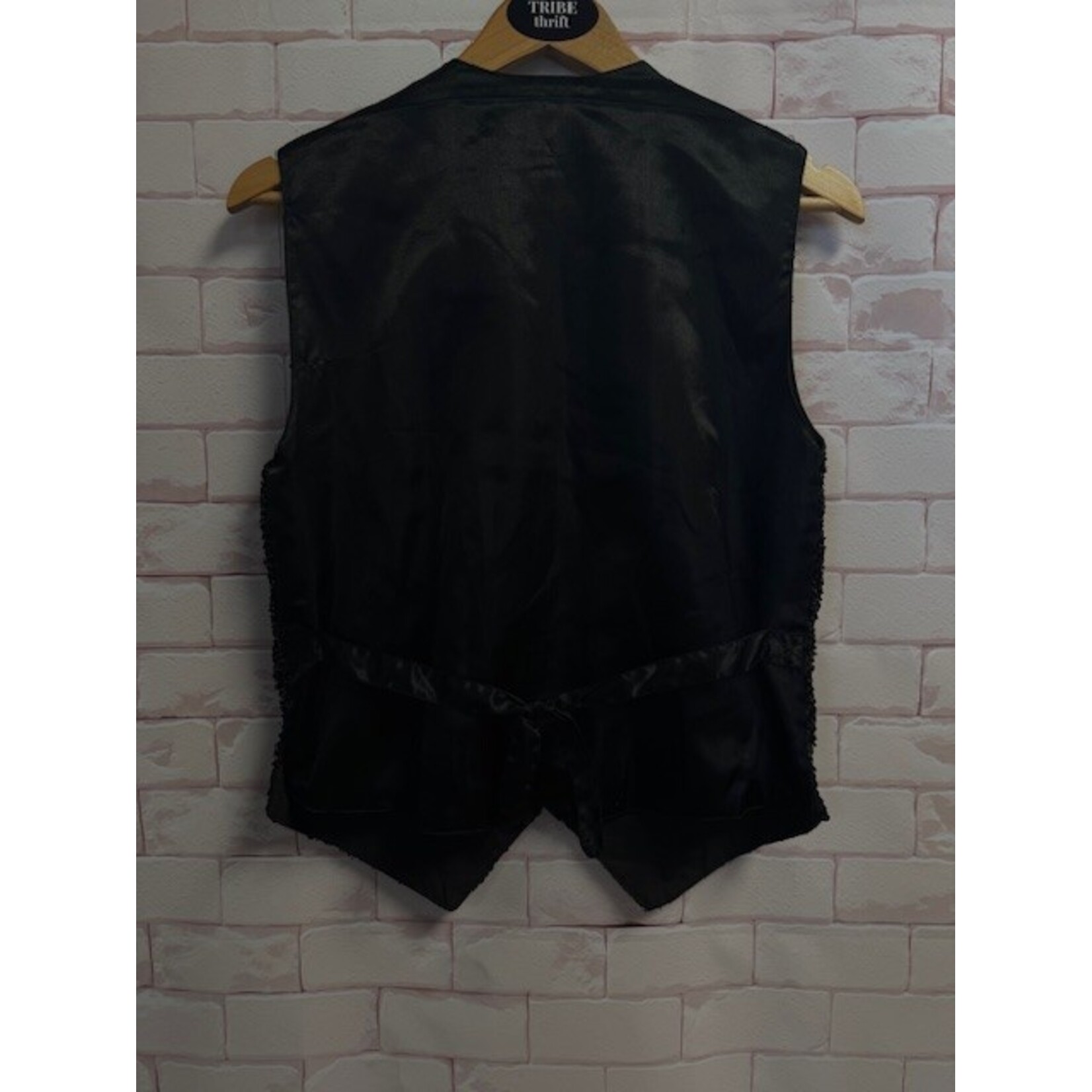 Theo, Vintage, Black, Silver, Beaded, Vest, S