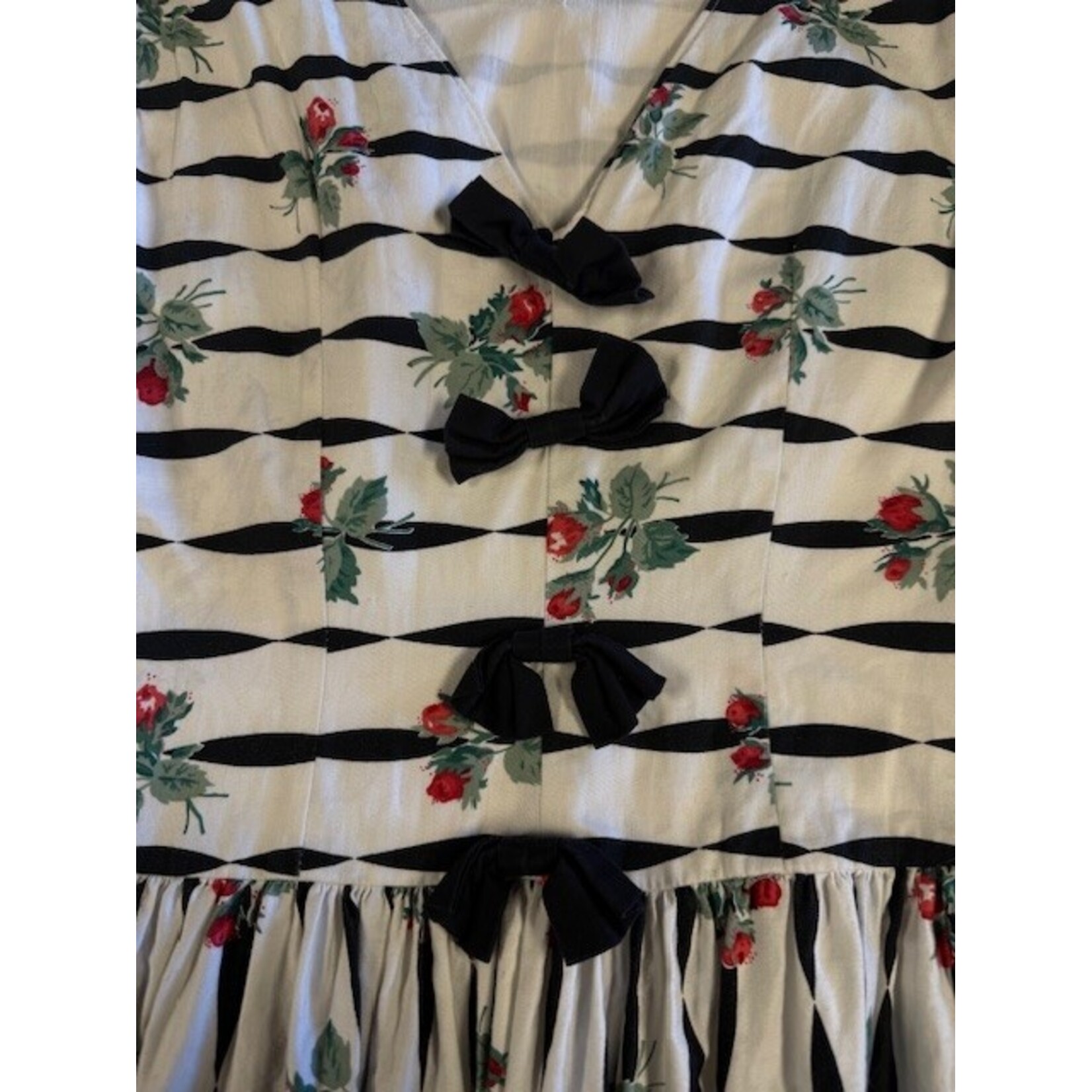 Eileen West, Vintage, Black, White, Floral, Dress, 8