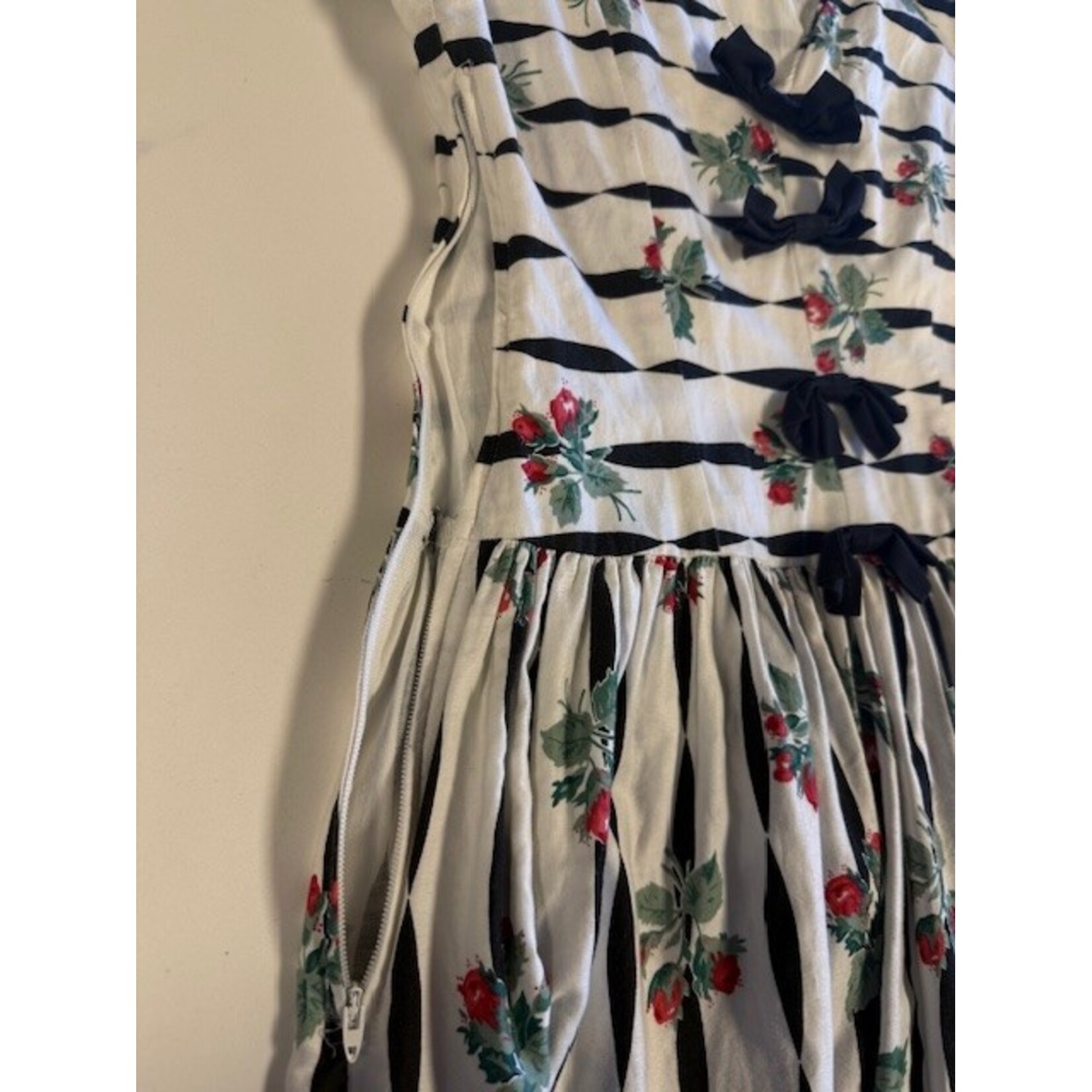 Eileen West, Vintage, Black, White, Floral, Dress, 8