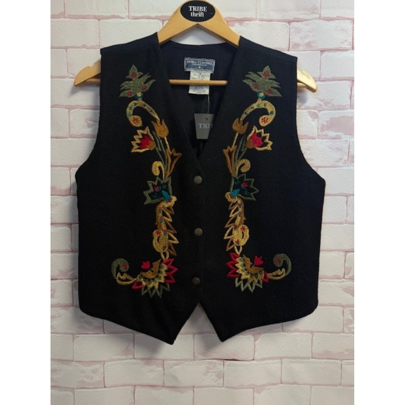 Erika Classics, Vintage, Black, Multicolor, Vest, M