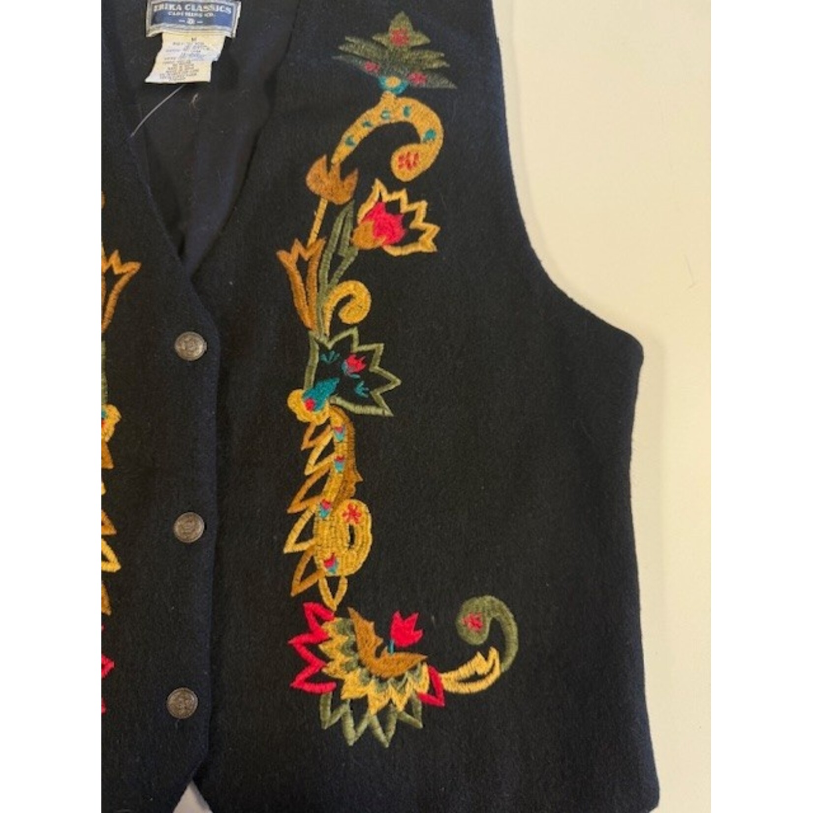 Erika Classics, Vintage, Black, Multicolor, Vest, M