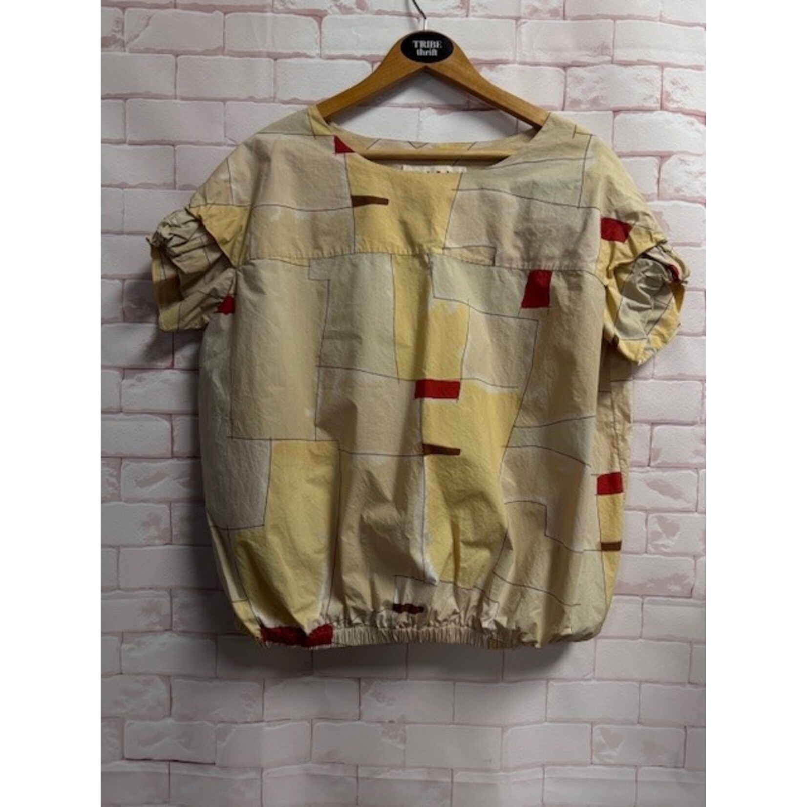 Marni, Tan, Yellow, Red, Short Sleeve, Top, MSRP $695, M