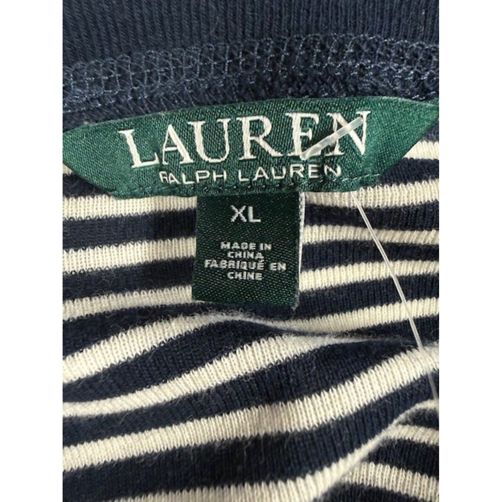 Lauren, Navy, White, Long Sleeve, Top, XL