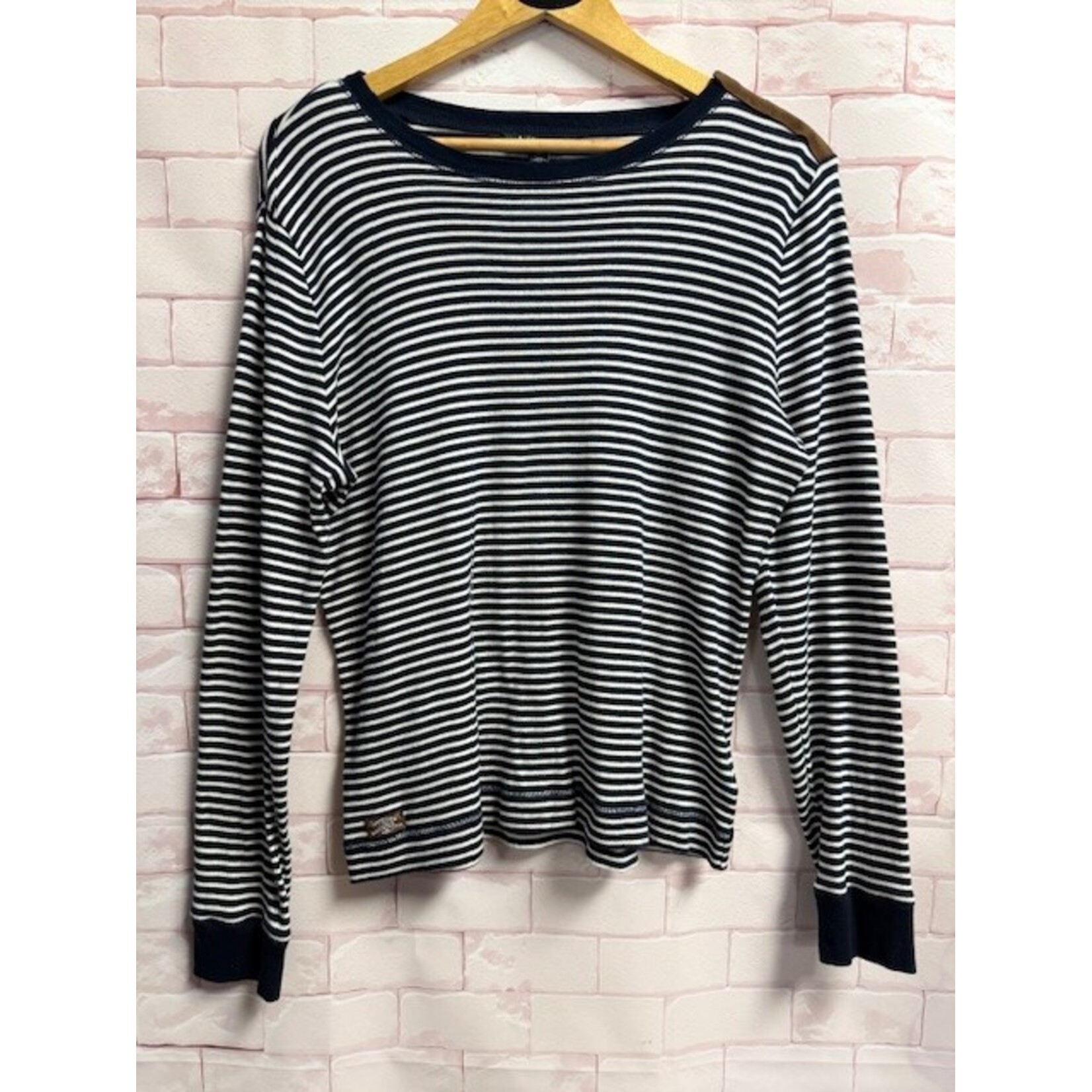 Lauren, Navy, White, Long Sleeve, Top, XL