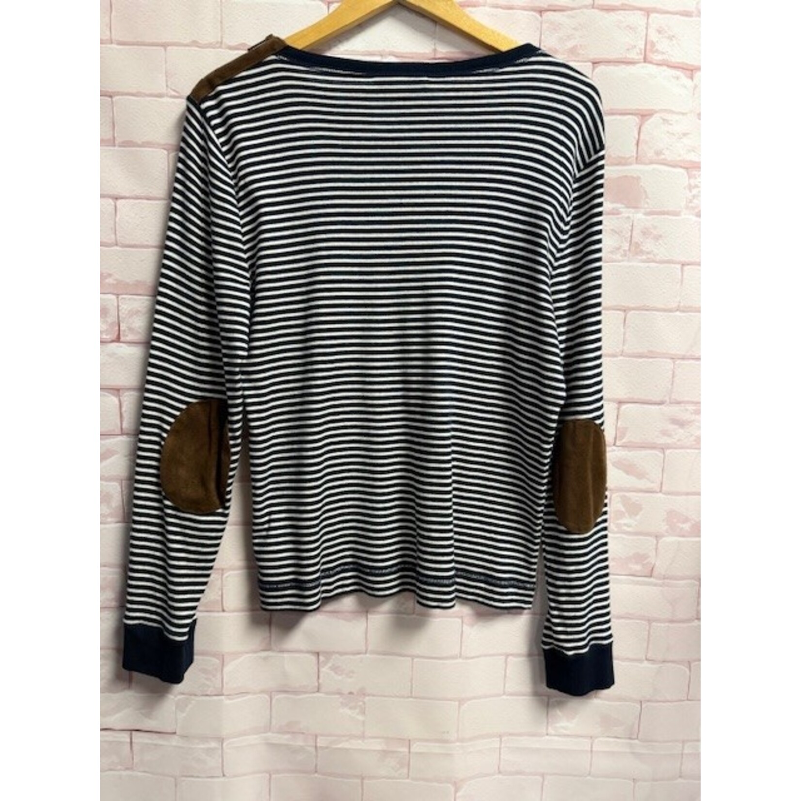 Lauren, Navy, White, Long Sleeve, Top, XL