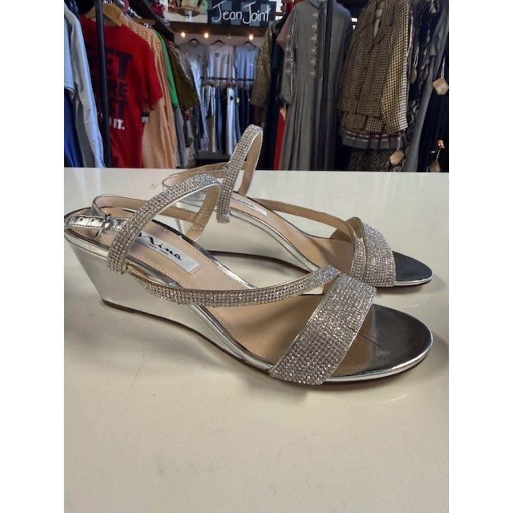 Mina, Silver, Wedged, Sandal, 8.5