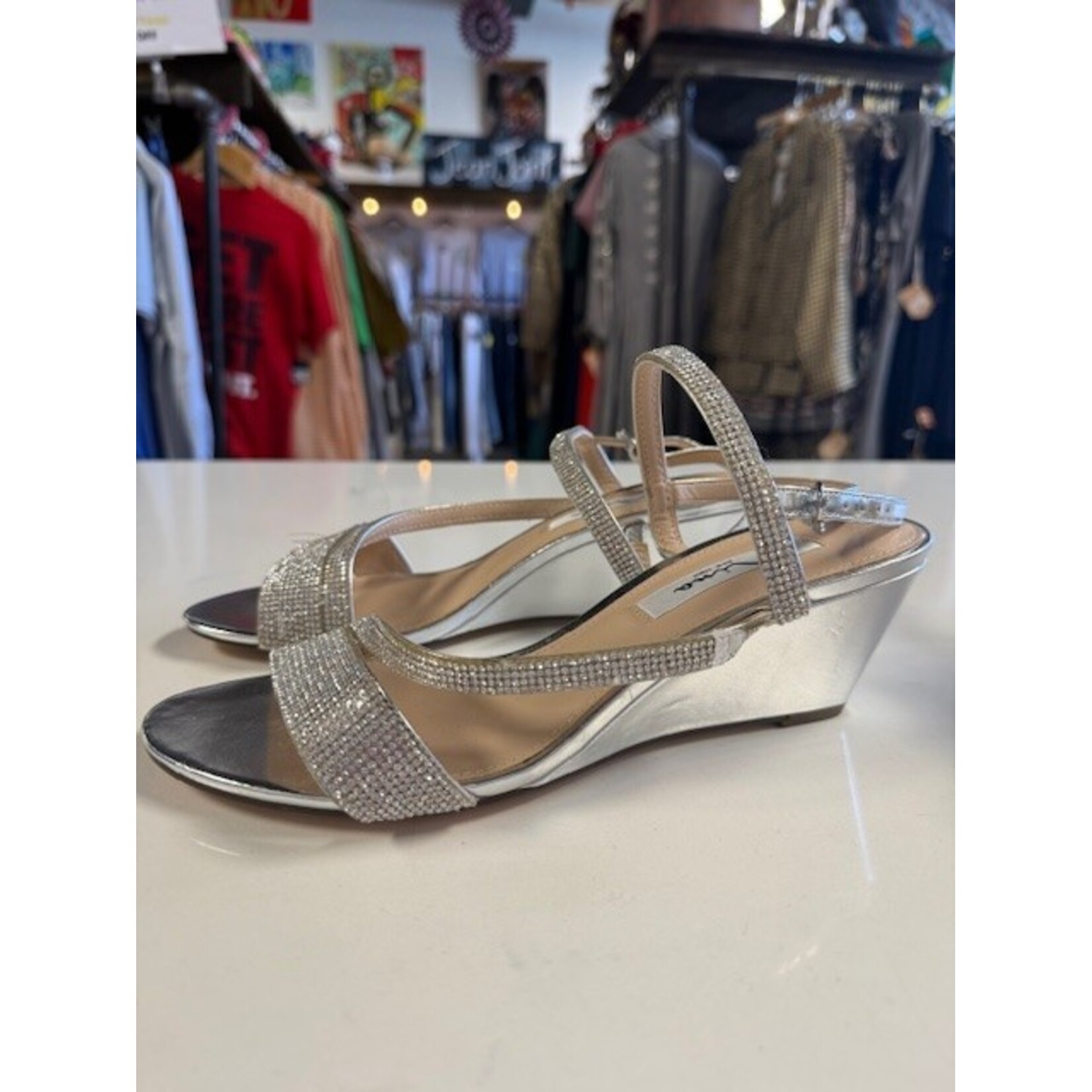 Mina, Silver, Wedged, Sandal, 8.5