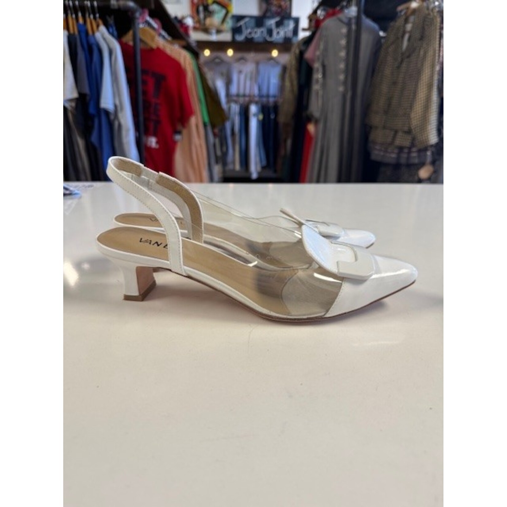 Vaneli, White, Clear, Slingbacks, MSRP $185, W 8.5