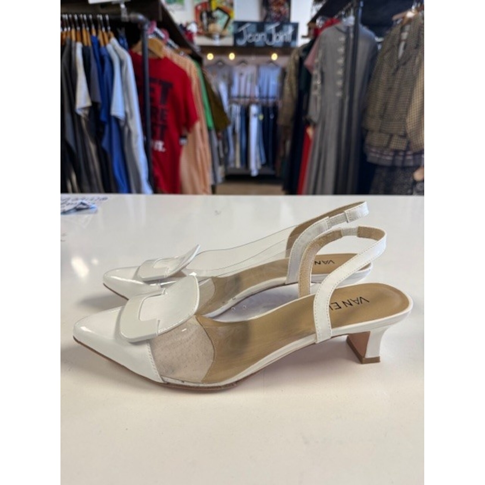 Vaneli, White, Clear, Slingbacks, MSRP $185, W 8.5