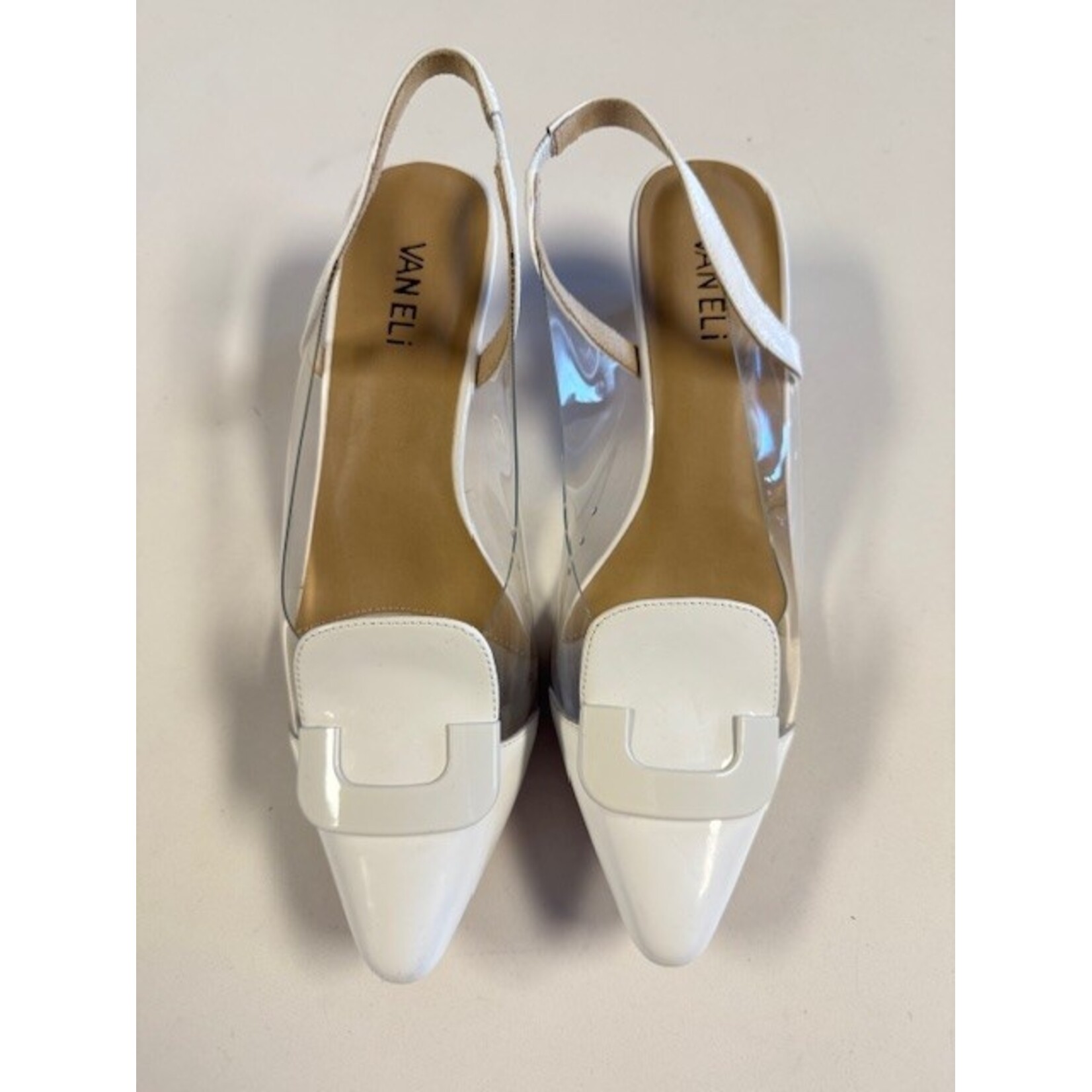 Vaneli, White, Clear, Slingbacks, MSRP $185, W 8.5