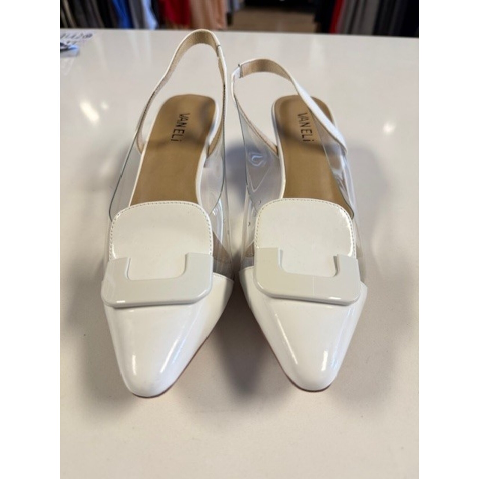 Vaneli, White, Clear, Slingbacks, MSRP $185, W 8.5