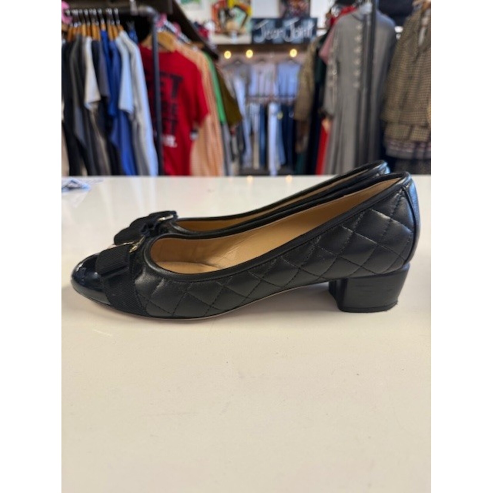 Ferragamo, Black, Quilted, Heeled, Ballerina Flats, MSRP $950, W 8