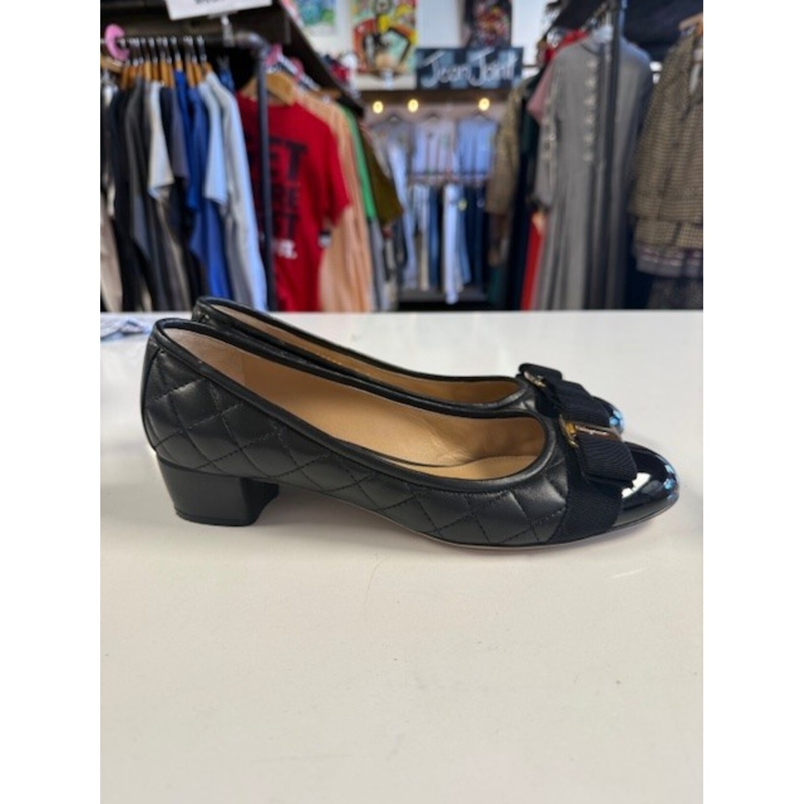 Ferragamo, Black, Quilted, Heeled, Ballerina Flats, MSRP $950, W 8