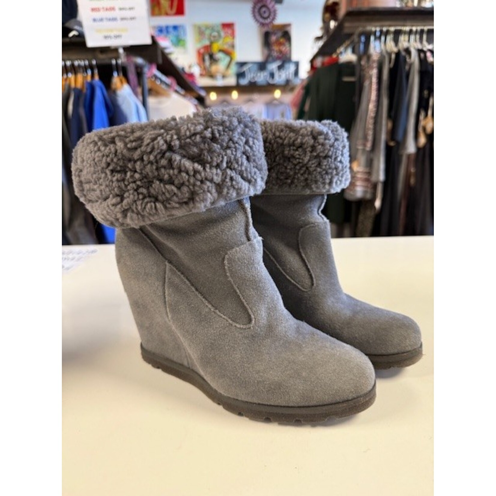 Ugg, Kyra, Grey, Suede, Wedge, Boot, 6