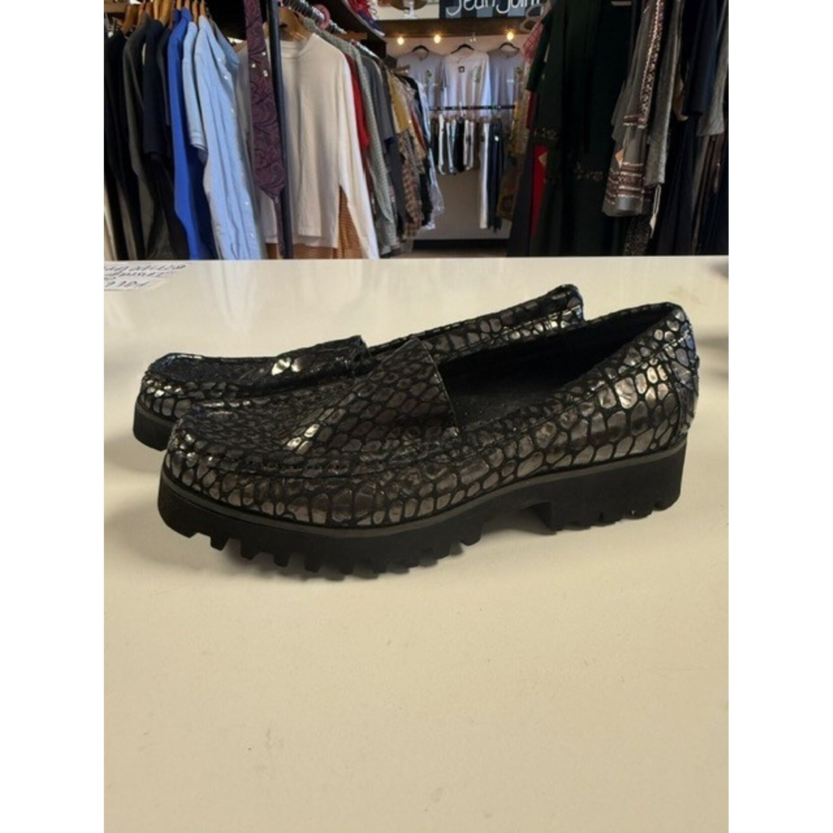 Donald J. Pliner, Black, Pewter, Loafers, 6