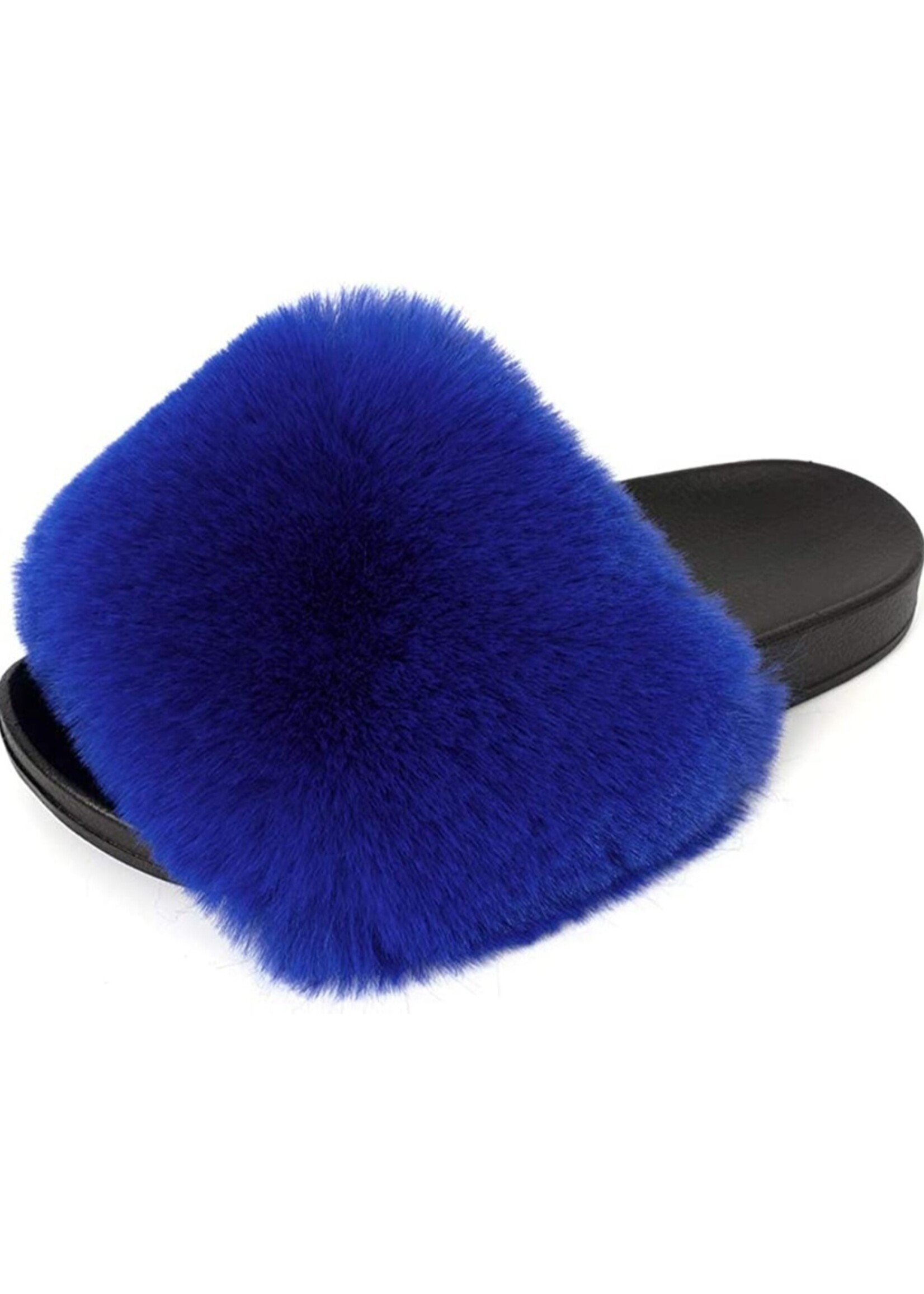 Fur Slippers Slides Blue
