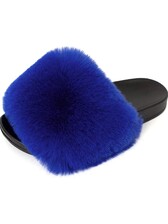 Fur Slippers Slides Blue Beatitudes Hair and Beauty Supply Store