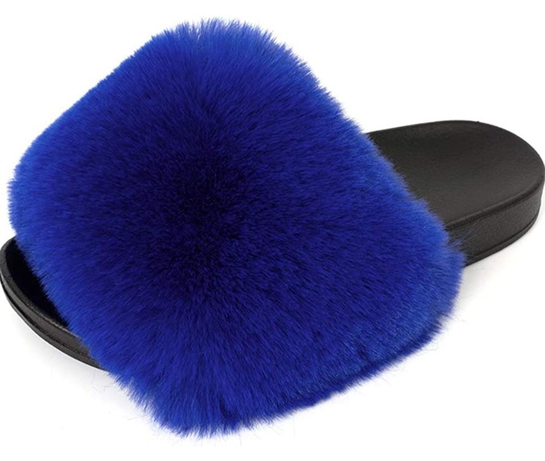 Fur Slippers Slides Blue Beatitudes Hair and Beauty Supply Store