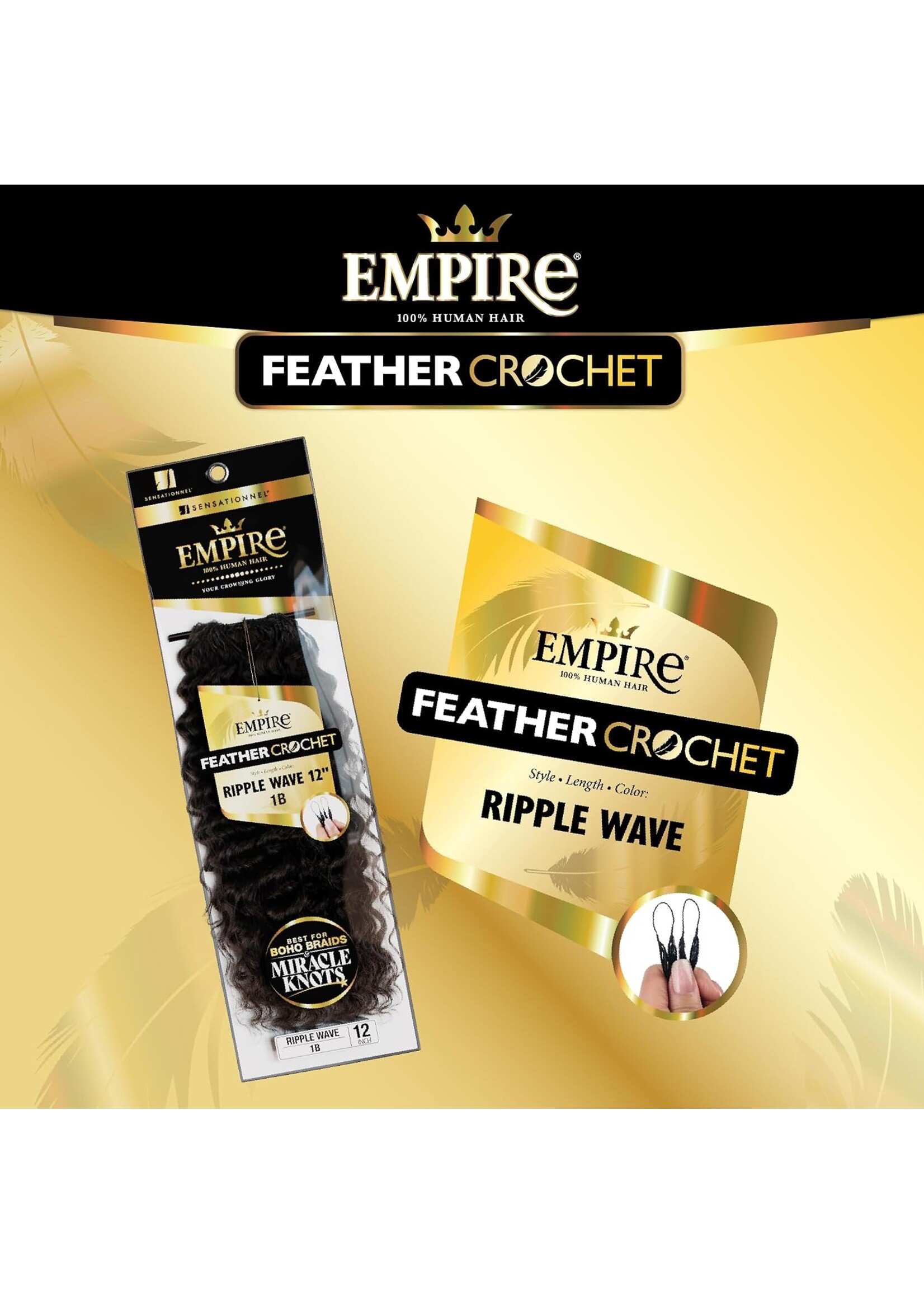 Sensationnel Empire Human Feather Crochet Ripple Wave 12"