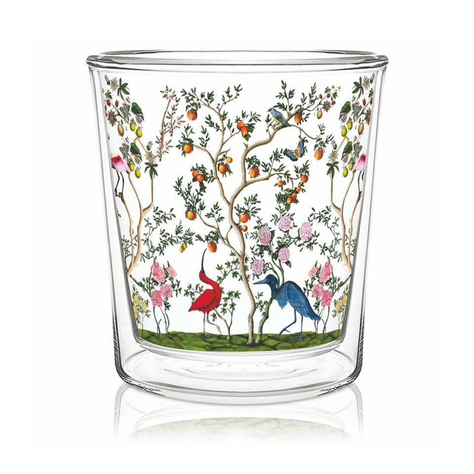 Tea Glass Bird & Branch Chinoiserie