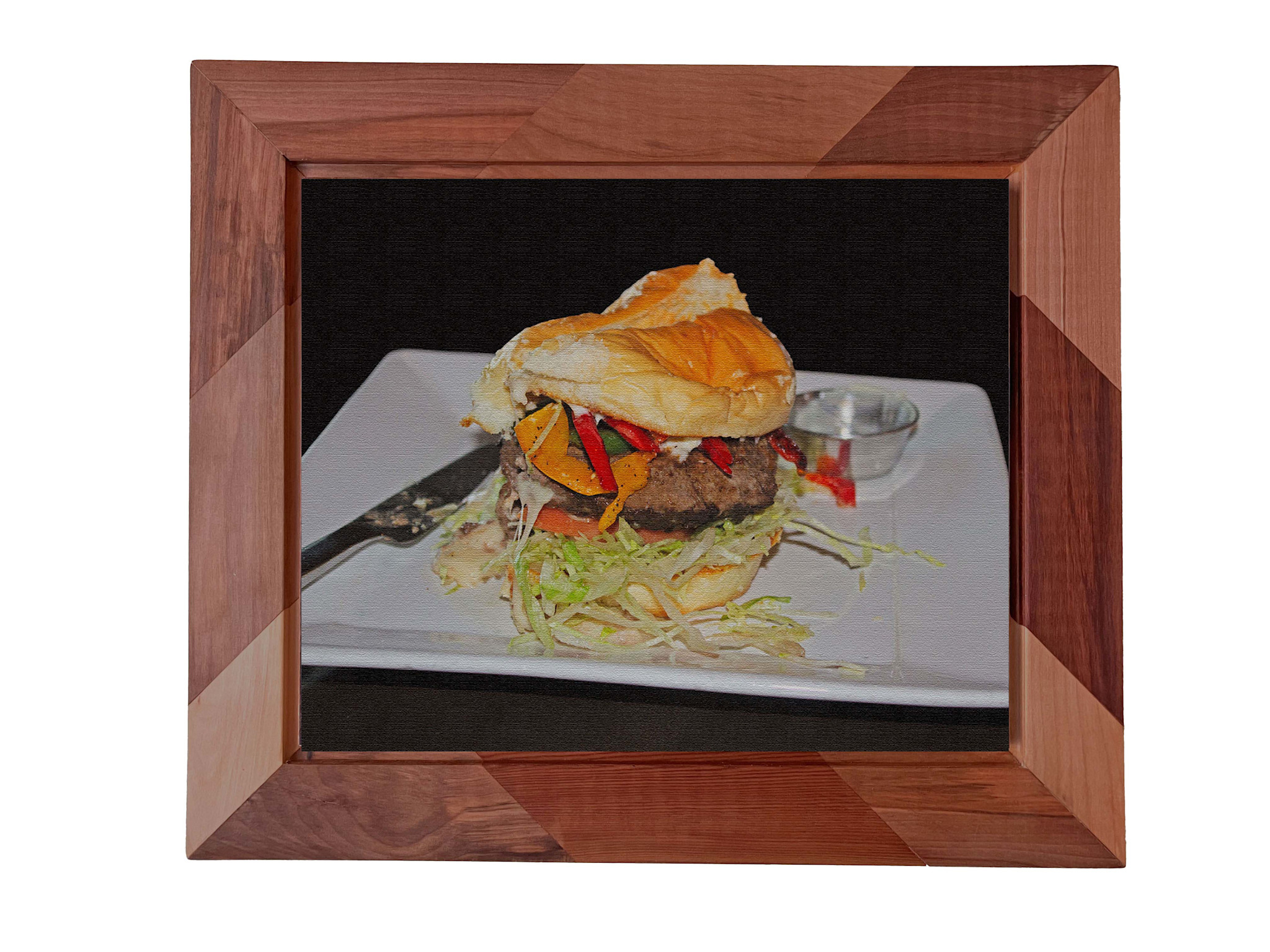 Gift Items Hamburger Art in Floating Wood Frame