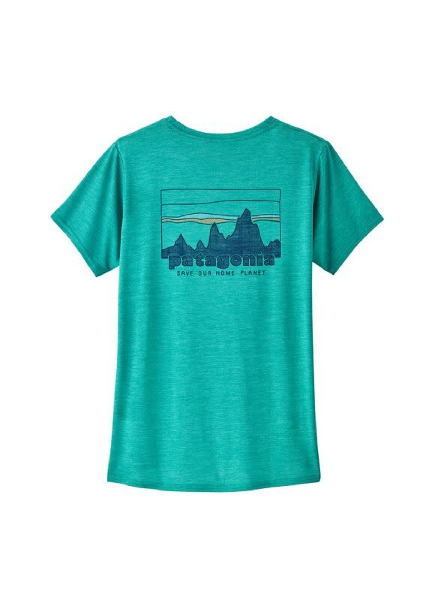 PATAGONIA Women's Cap Cool Daily Graphic Shirt '73 Skyline: Subtidal Blue X-Dye