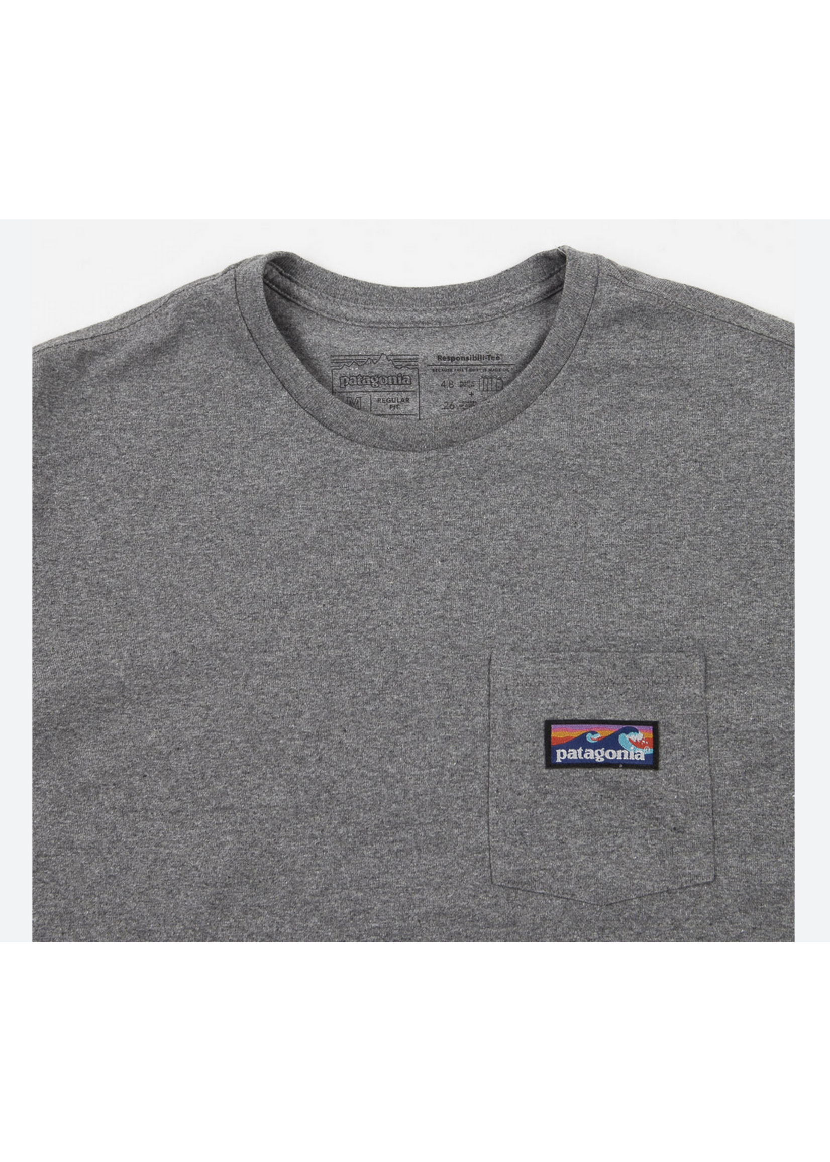 Patagonia Men's Boardshort Label Pocket Responsbili-Tee Gravel Heather - XLarge