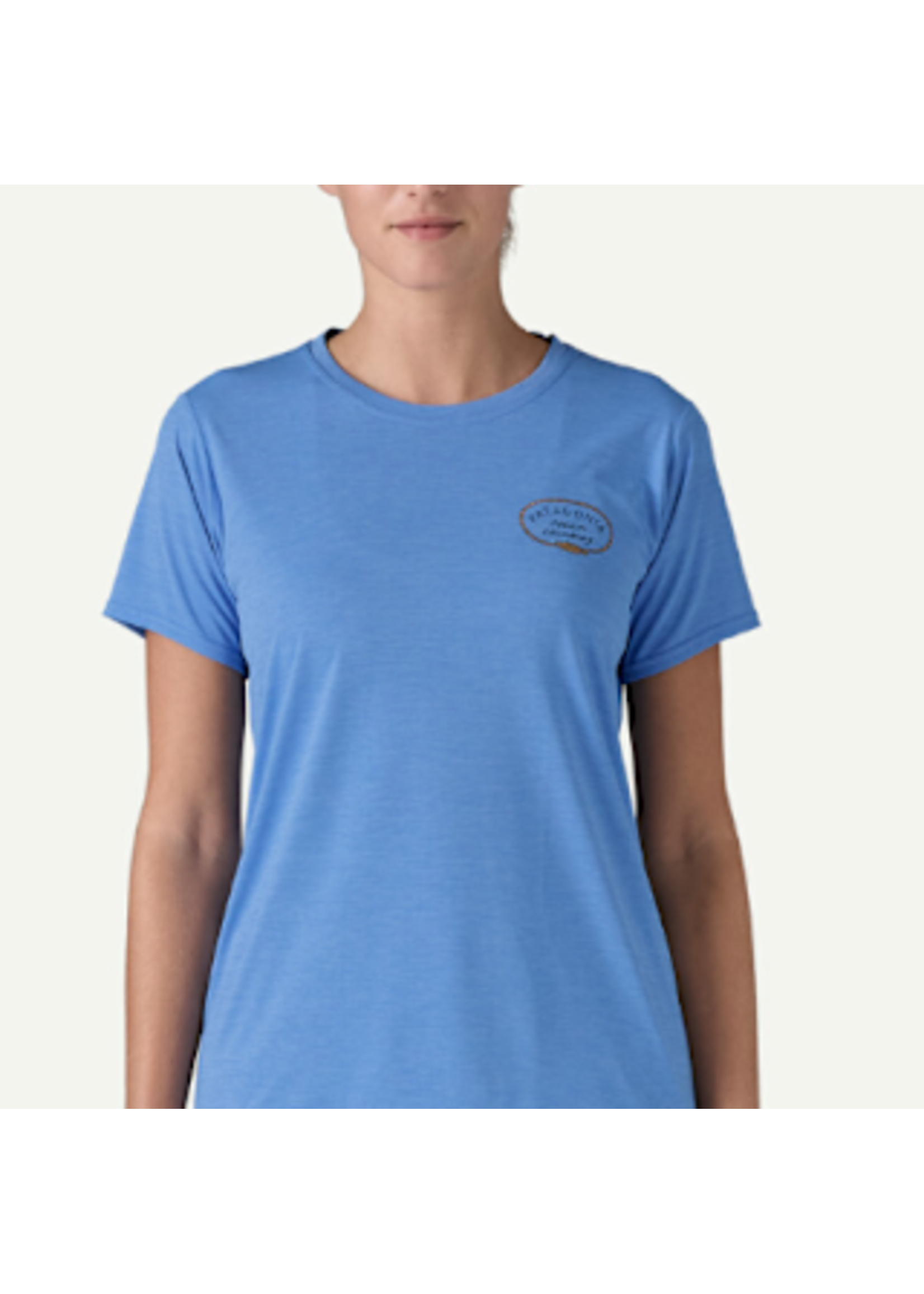 Patagonia Women's Cap Cool Daily Graphic Shirt - Lands Clean Climb Roots: Abundant Blue X-Dye L