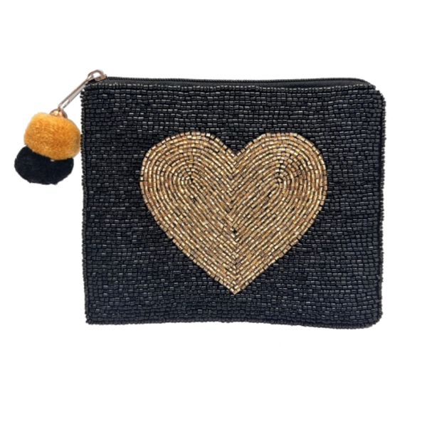 LA CHIC Artisan  Handcrafted Beaded Bag- Gold Heart