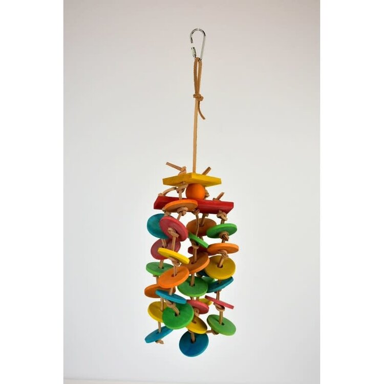 Jolly Jungle SPINNING FALLS WOOD & LEATHER PARROT TOY – LARGE