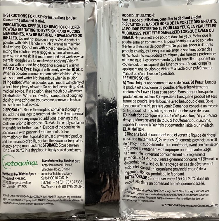 Virkon VIRKON 50g POWDER (BACTERIAL DISINFECTANT)