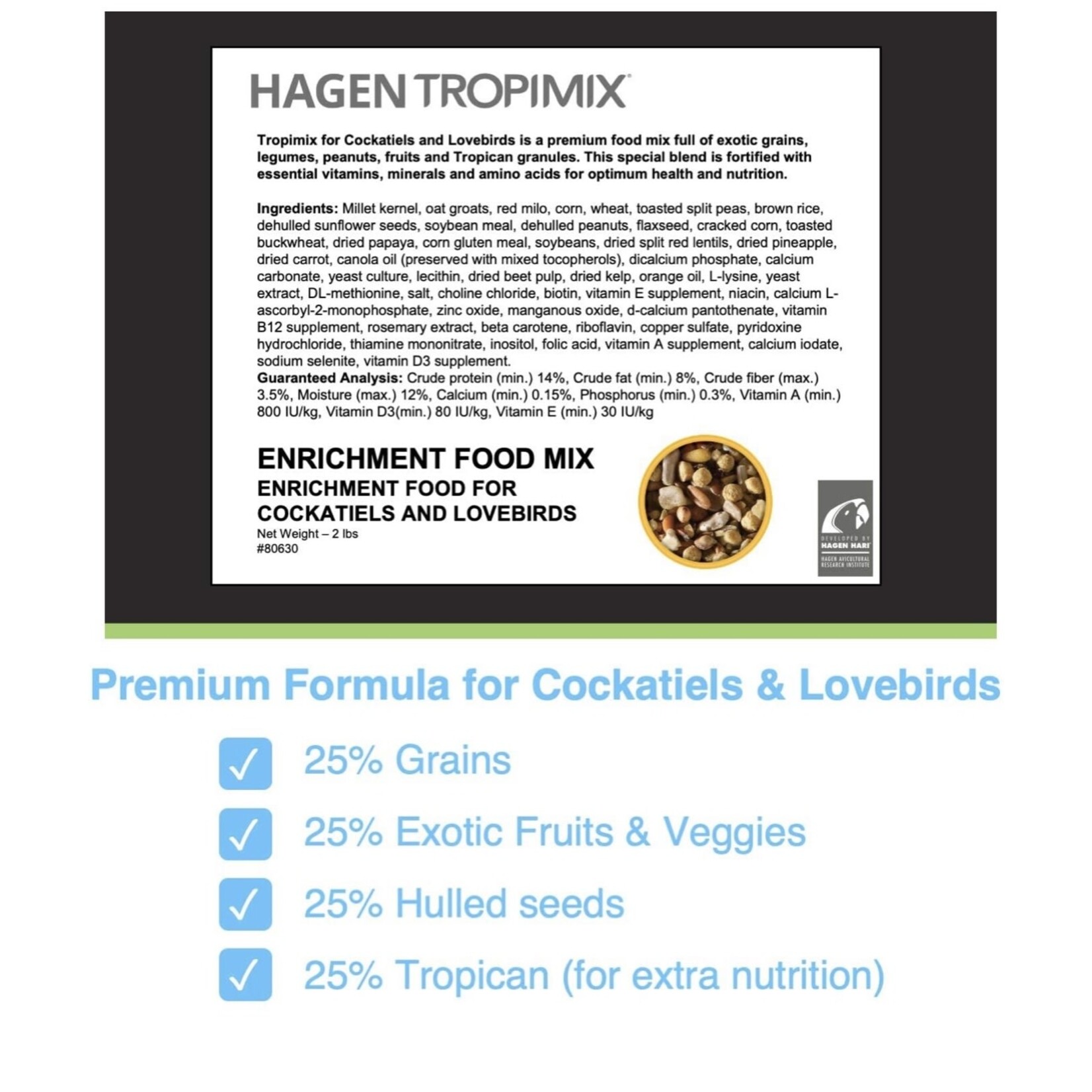 Tropican Hagen Tropimix For Cockatiels & Lovebirds (8lb)  80633
