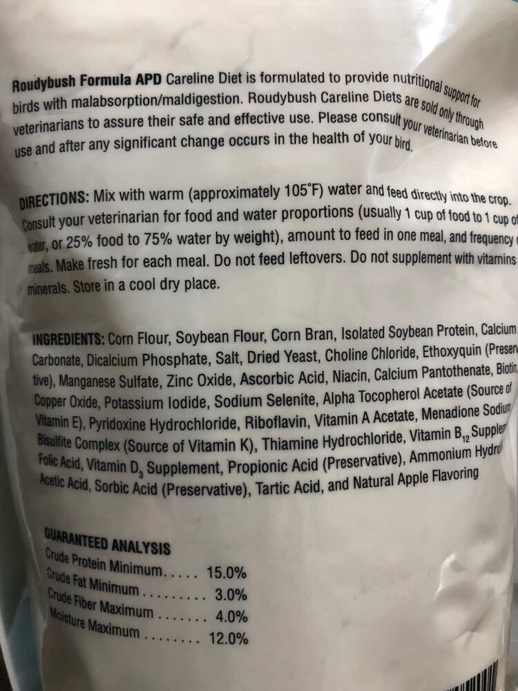Roudybush Careline Formula APD Proventricular Powder (24oz)PRESCRIPTION REQUIRED