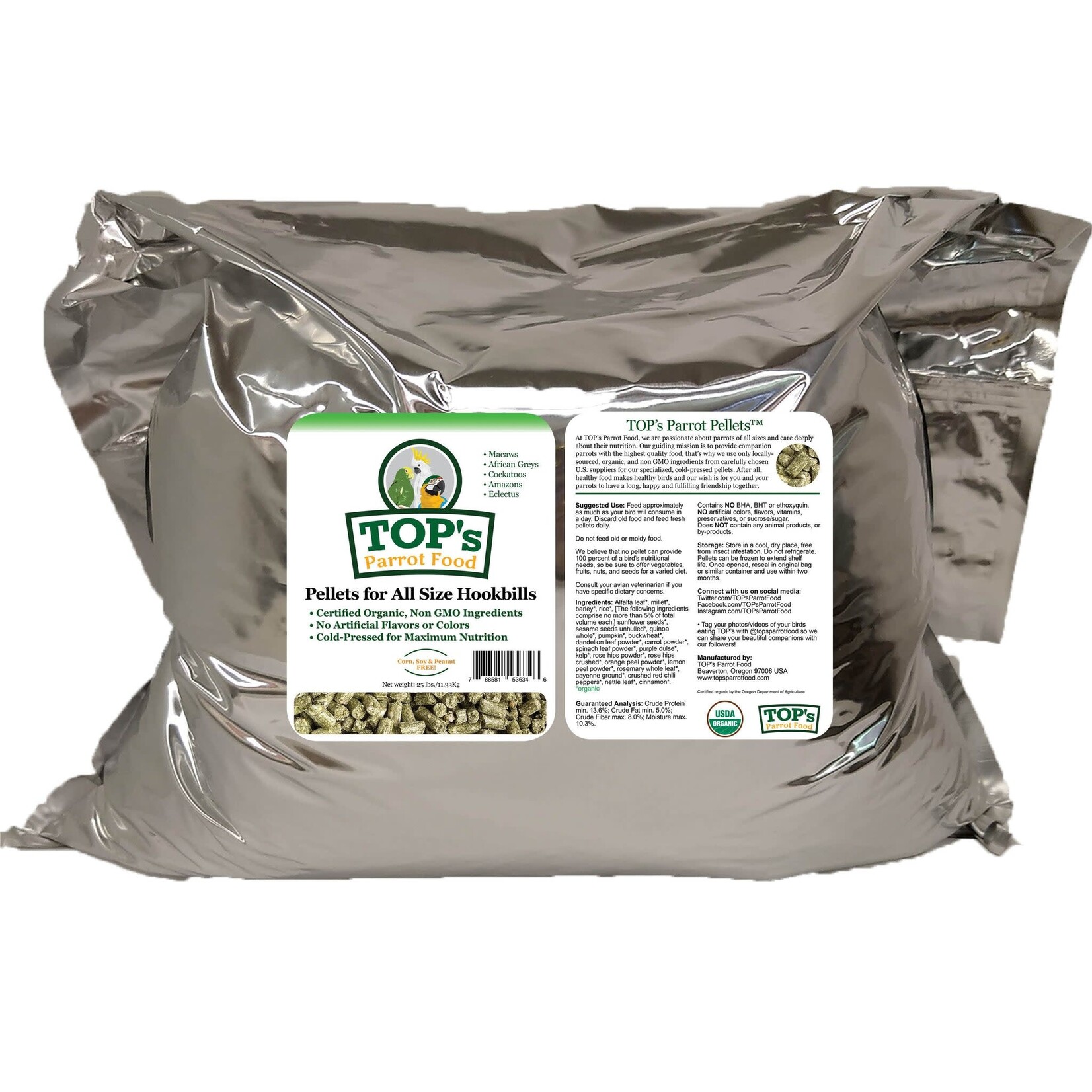 Totally Organics TOPS TOP's All Size Parrot Pellets