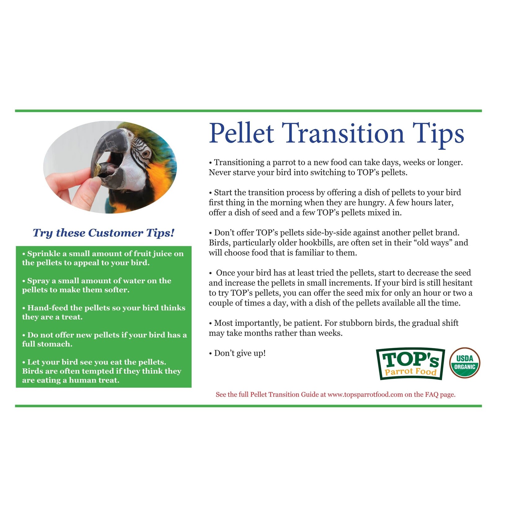 Totally Organics TOPS TOP's All Size Parrot Pellets