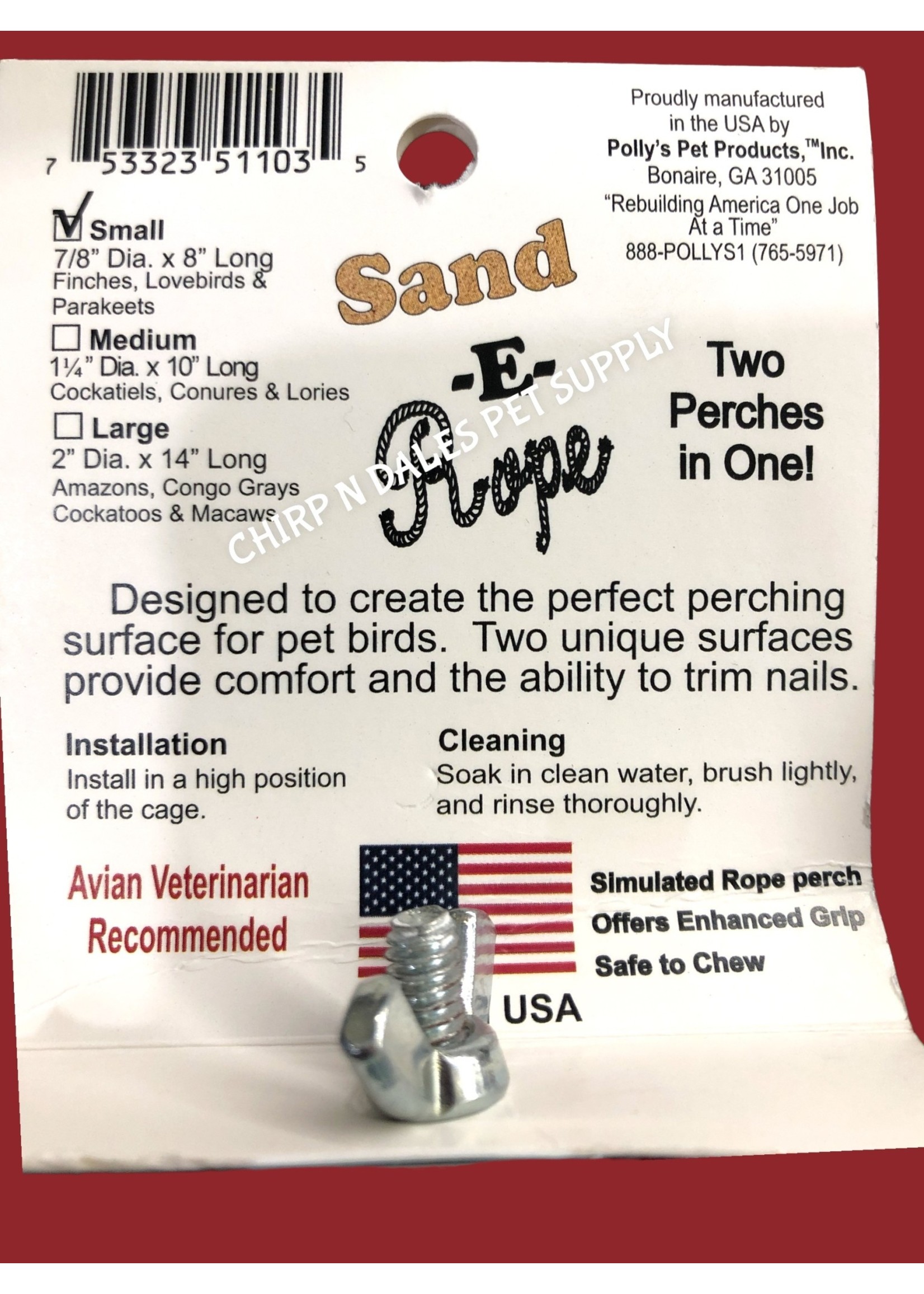 Polly's  Pet Products Polly Sand -E- Rope Perch Small