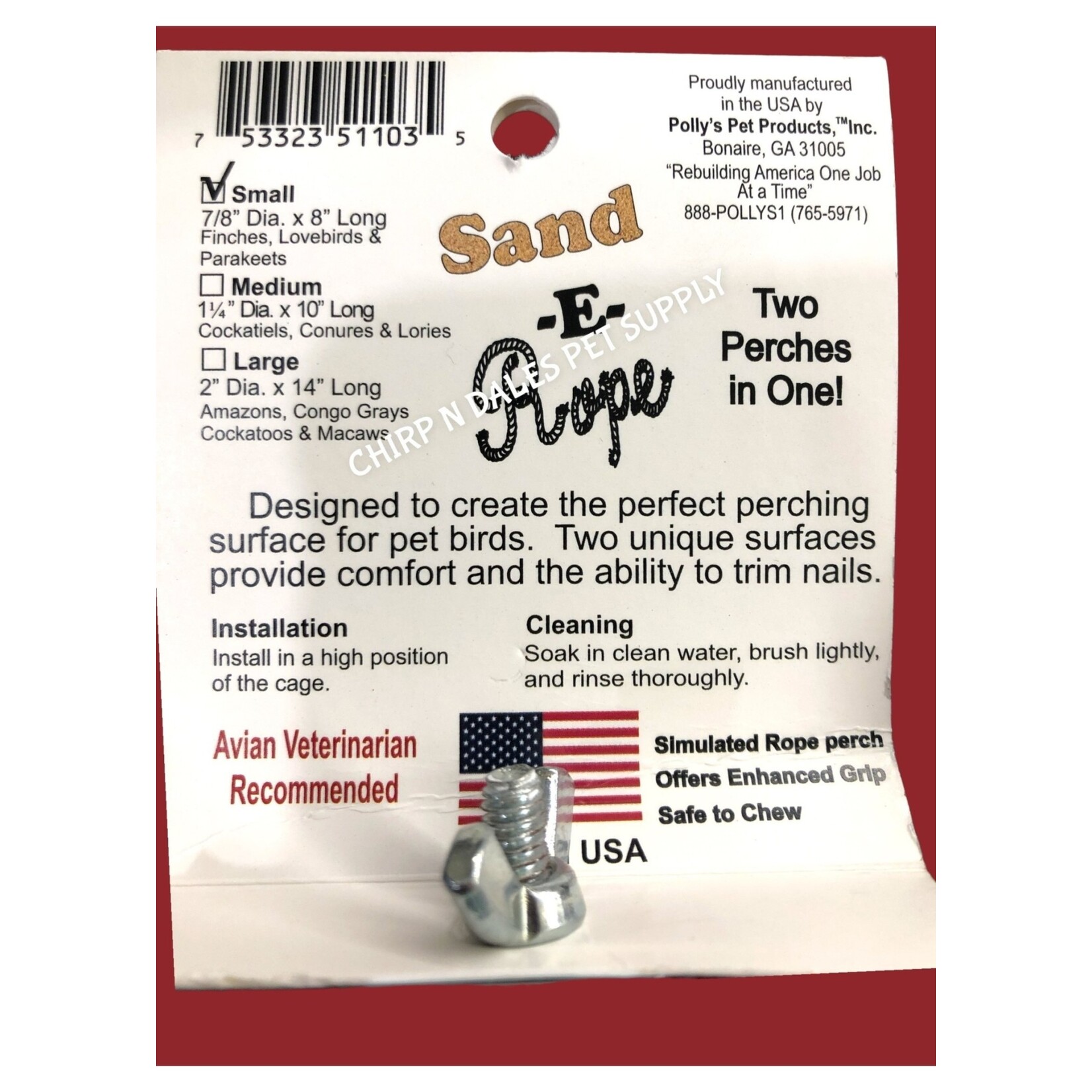 Polly's  Pet Products Polly Sand -E- Rope Perch Medium