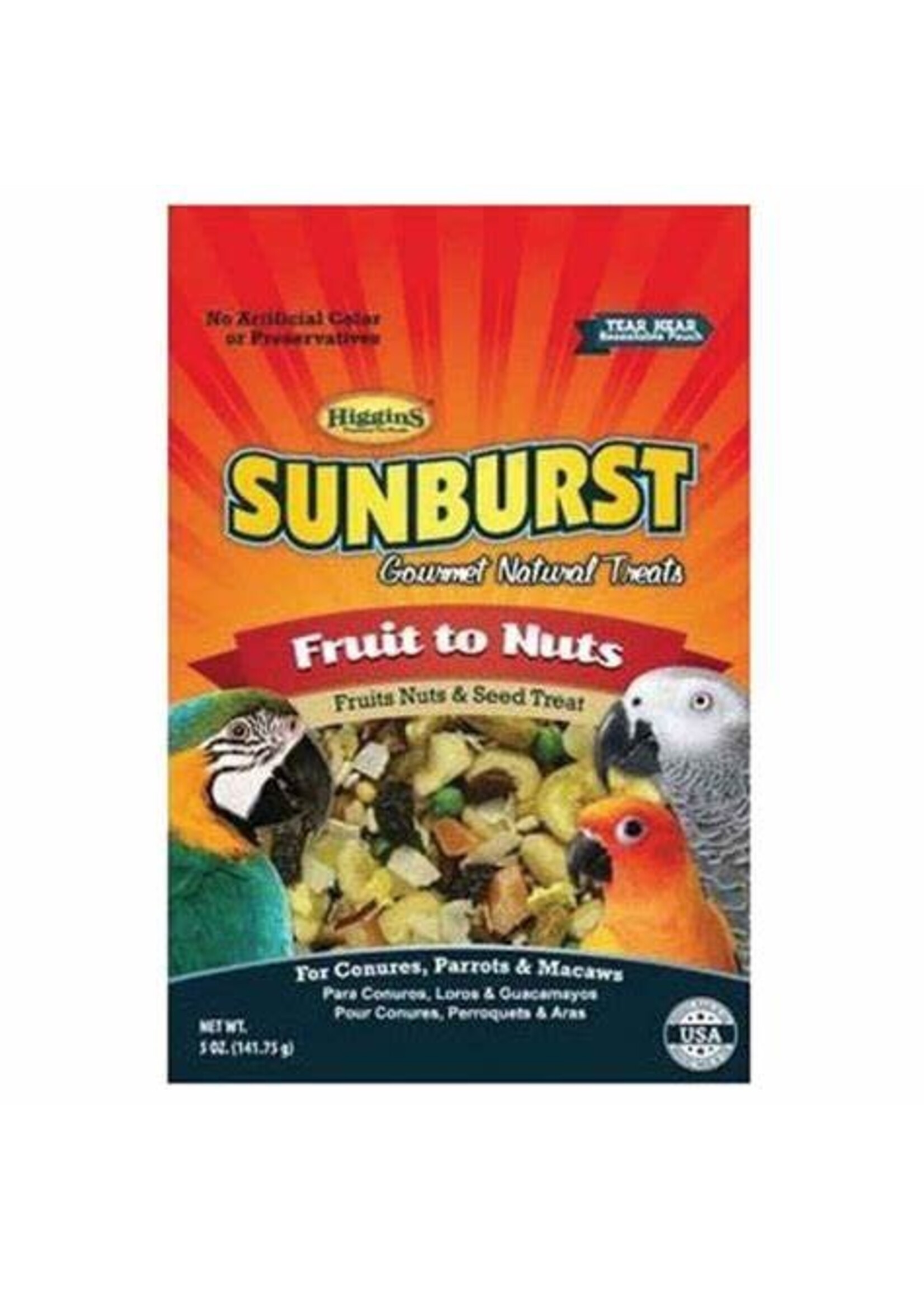 HIGGINS PREMIUM Sunburst Fruit to Nuts 5oz   for Conures, Parrots & Macaws