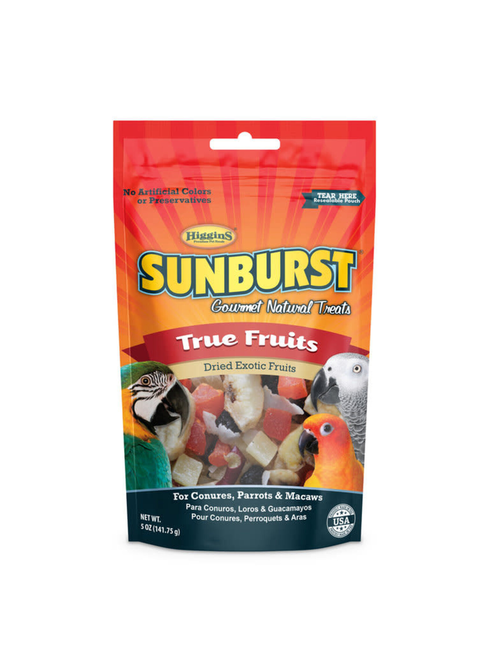 HIGGINS PREMIUM Sunburst True Fruits 5oz    for Conures, Parrots & Macaws