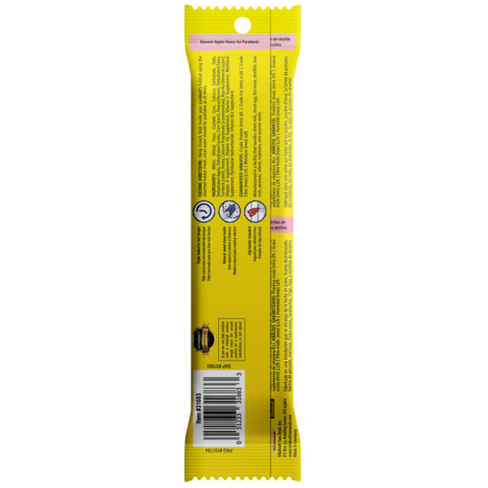 Sunseed/Vitakraft Vitakraft Parakeet Crunch Sticks, Harvest Apple Flavour 2/pk