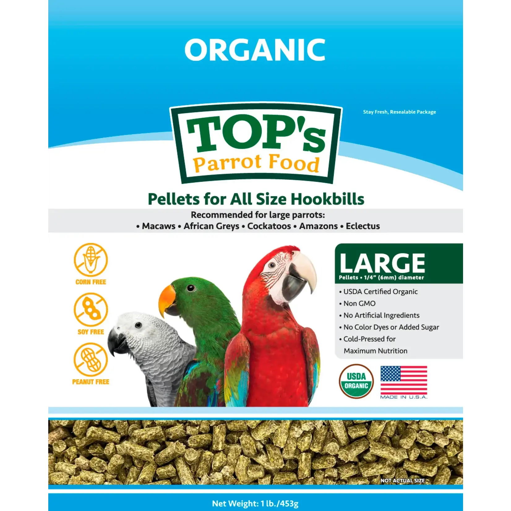 Totally Organics TOPS TOP's All Size Parrot Pellets