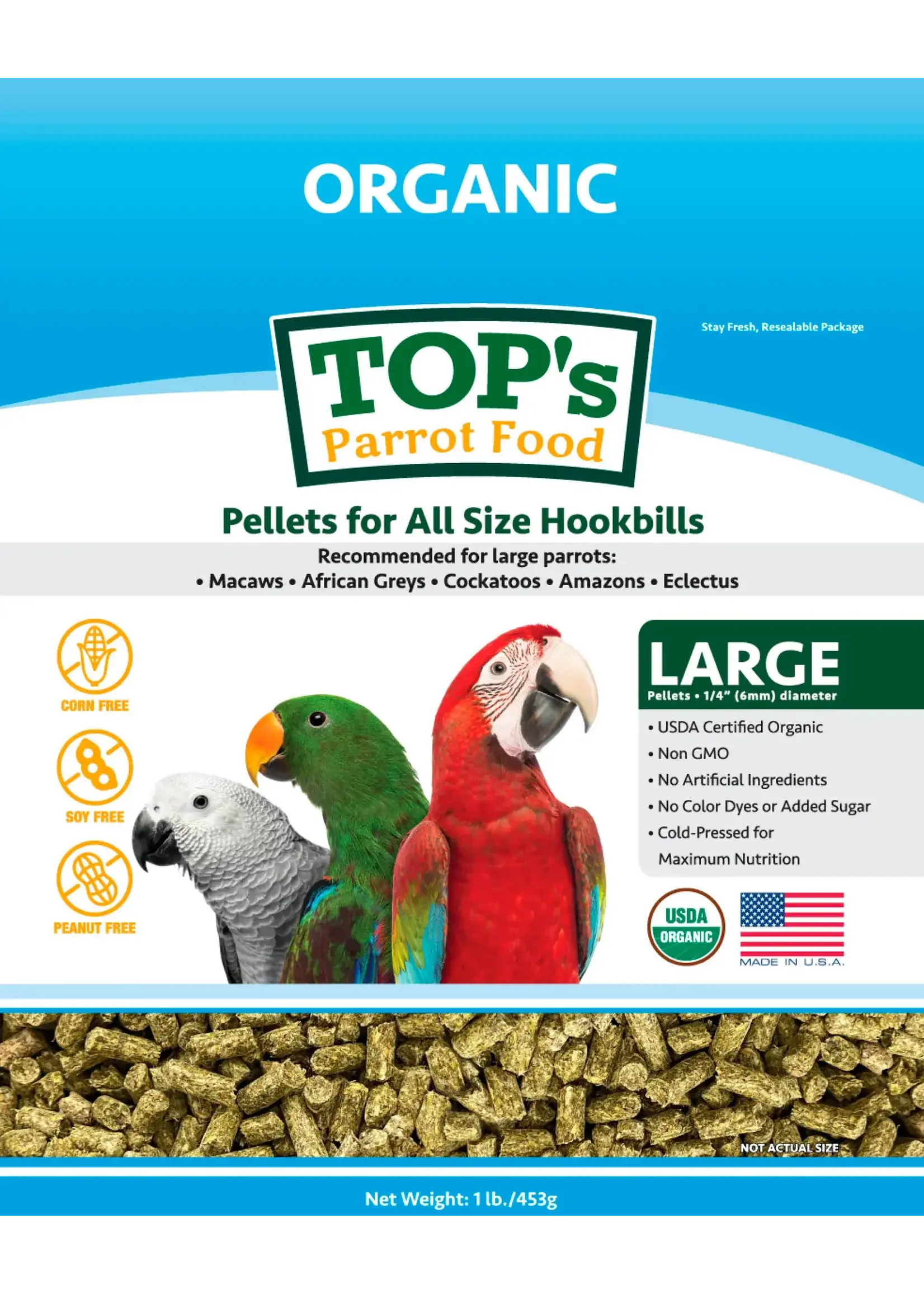 Totally Organics TOPS TOP's All Size Parrot Pellets