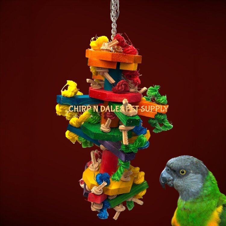 Jolly Jungle KNOTS N BLOCKS WOODEN PARROT CHEW TOY – MEDIUM