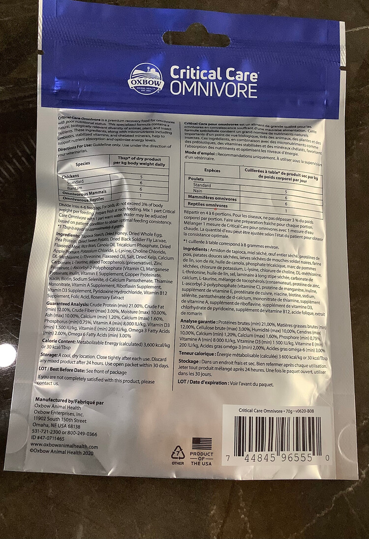 OXBOW Oxbow Animal Health™ Critical Care® Omnivore 70gm