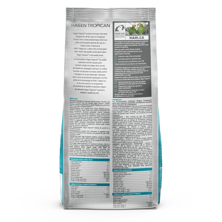 Tropican Tropican Lifetime Maint.Cockatiel 820 gram, 2mm-V 80520