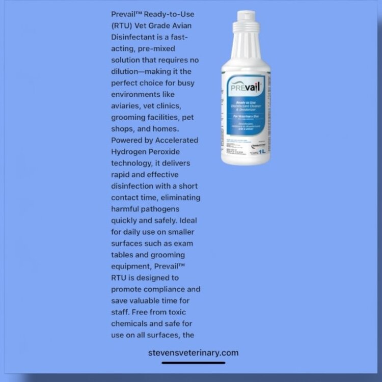 Virox Prevail Vet Grade Avian Disinfectant, Ready to Use 1L