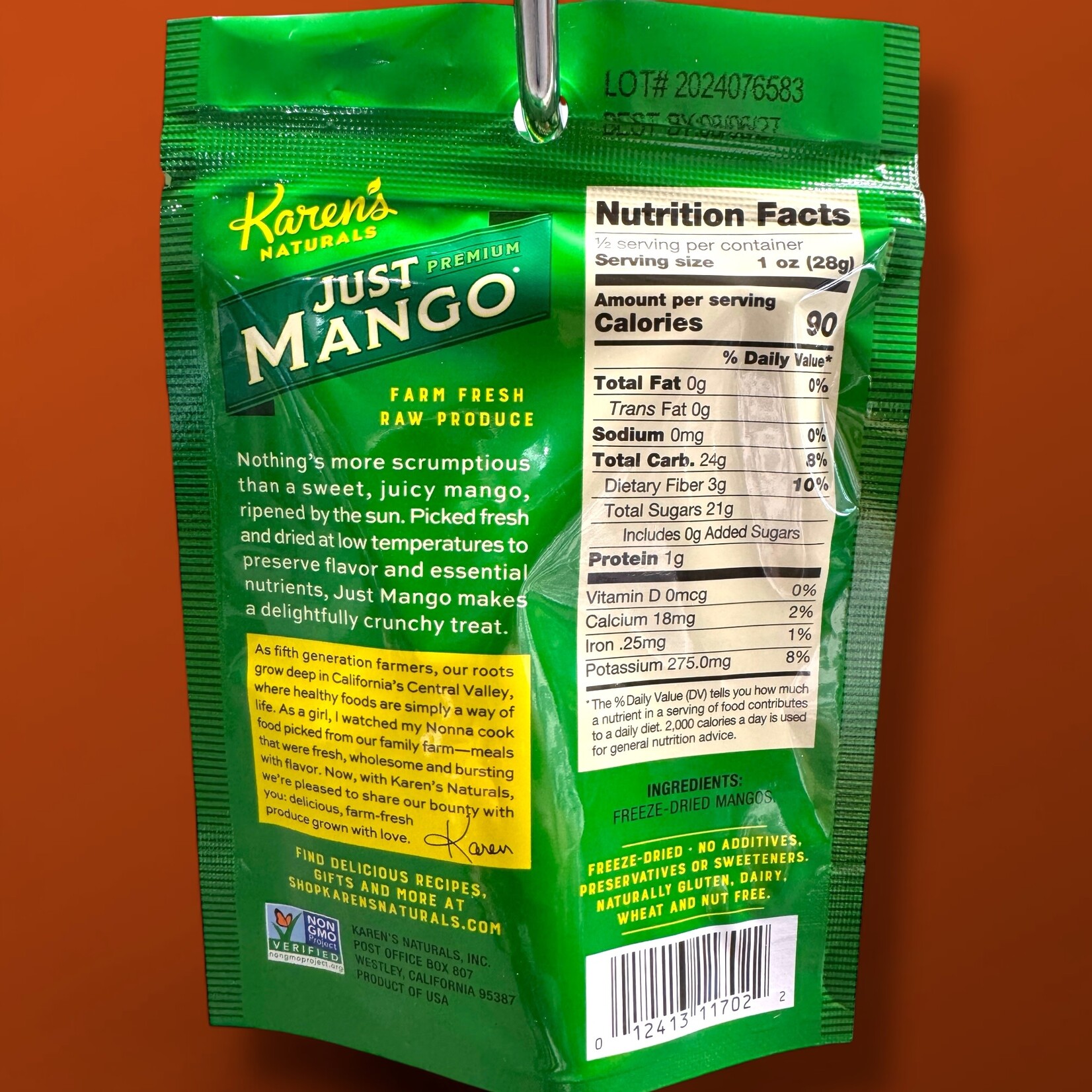 Karen's Naturals Karen's Naturals Just Mango 1/2 oz Snack Bag